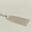 Close up view of simple metal fish spatula in silver
