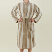 Simple Striped Terry Bathrobe - Ivory/Flax on model
