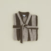 Folded Simple Striped Terry Bathrobe - Light Grey/Dark Grey