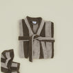  Folded Simple Striped Terry Bathrobe - Light Grey/Dark Grey with washcloth