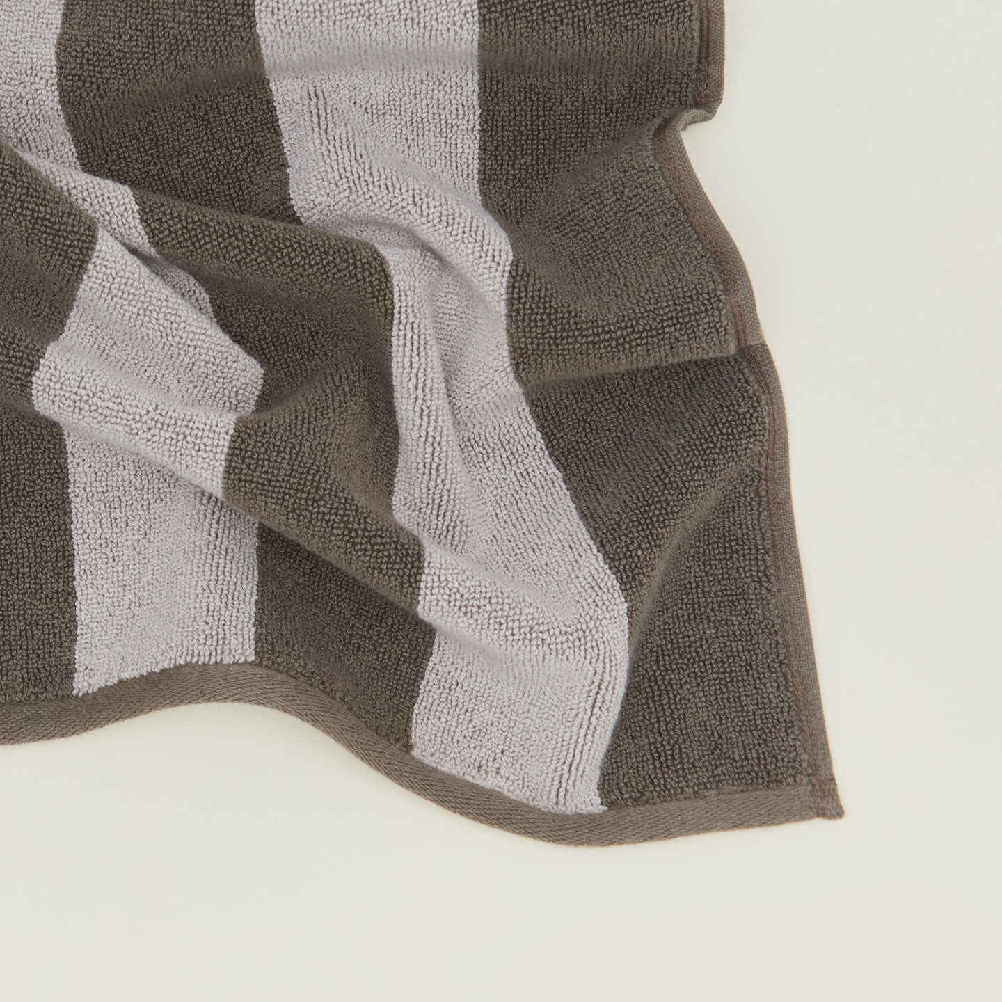 Close up of Simple Striped Terry Bath Mat in light grey and dark grey.