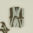 Folded Simple Striped Terry Bathrobe - Olive/Sage with washcloth