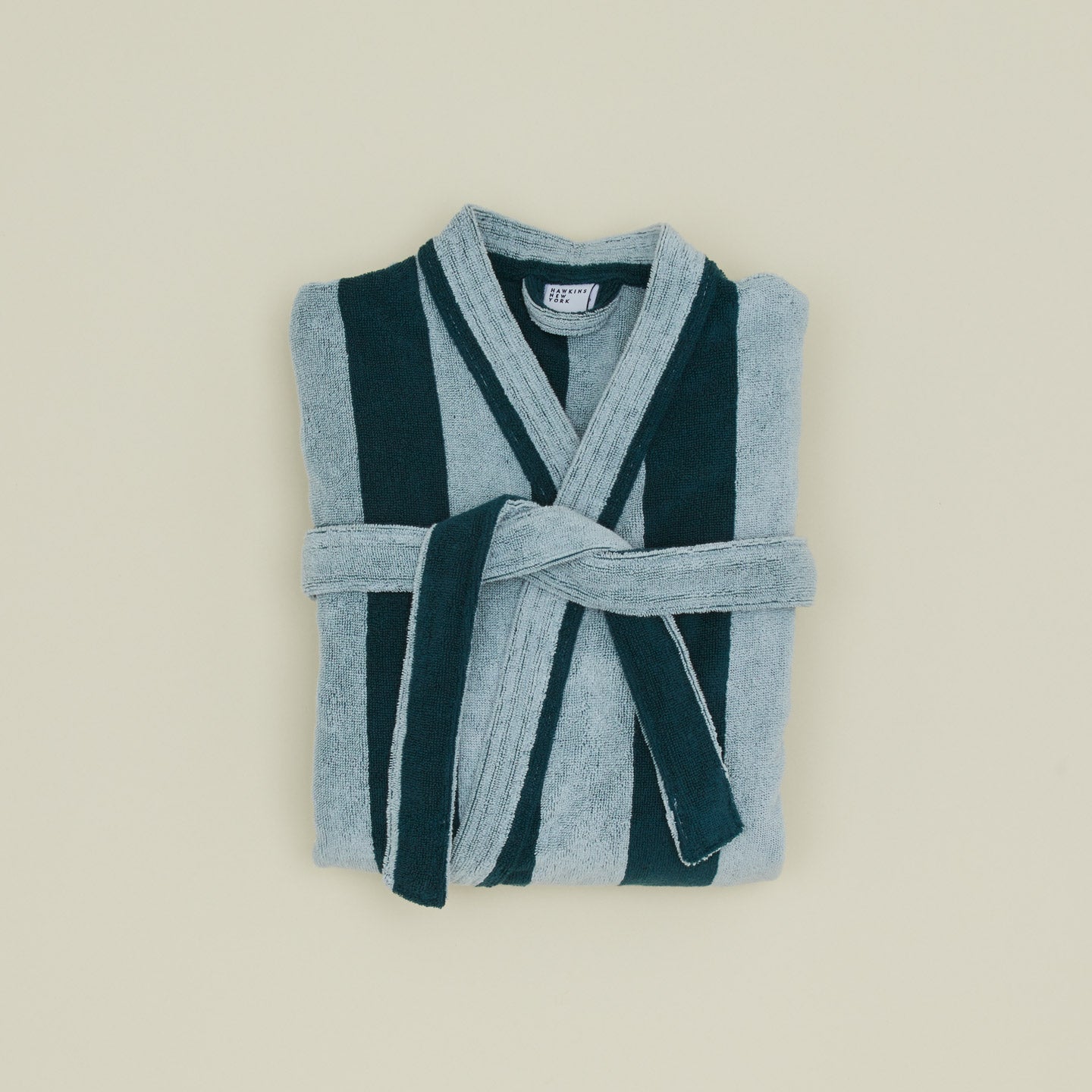 Folded Simple Striped Terry Bathrobe - Sky/Peacock