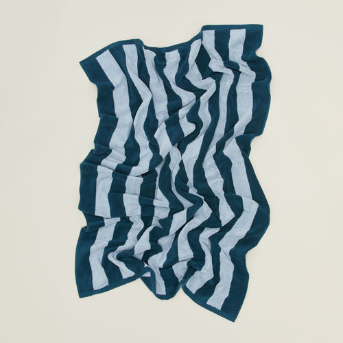 Oversized Simple Striped Terry Towel in sky and peacock.