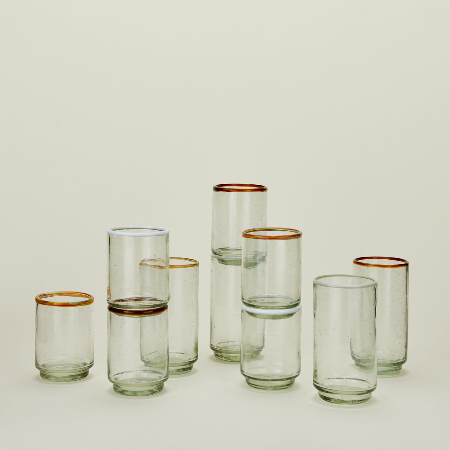 Sobremesa amber rim glasses in various colors and sizes