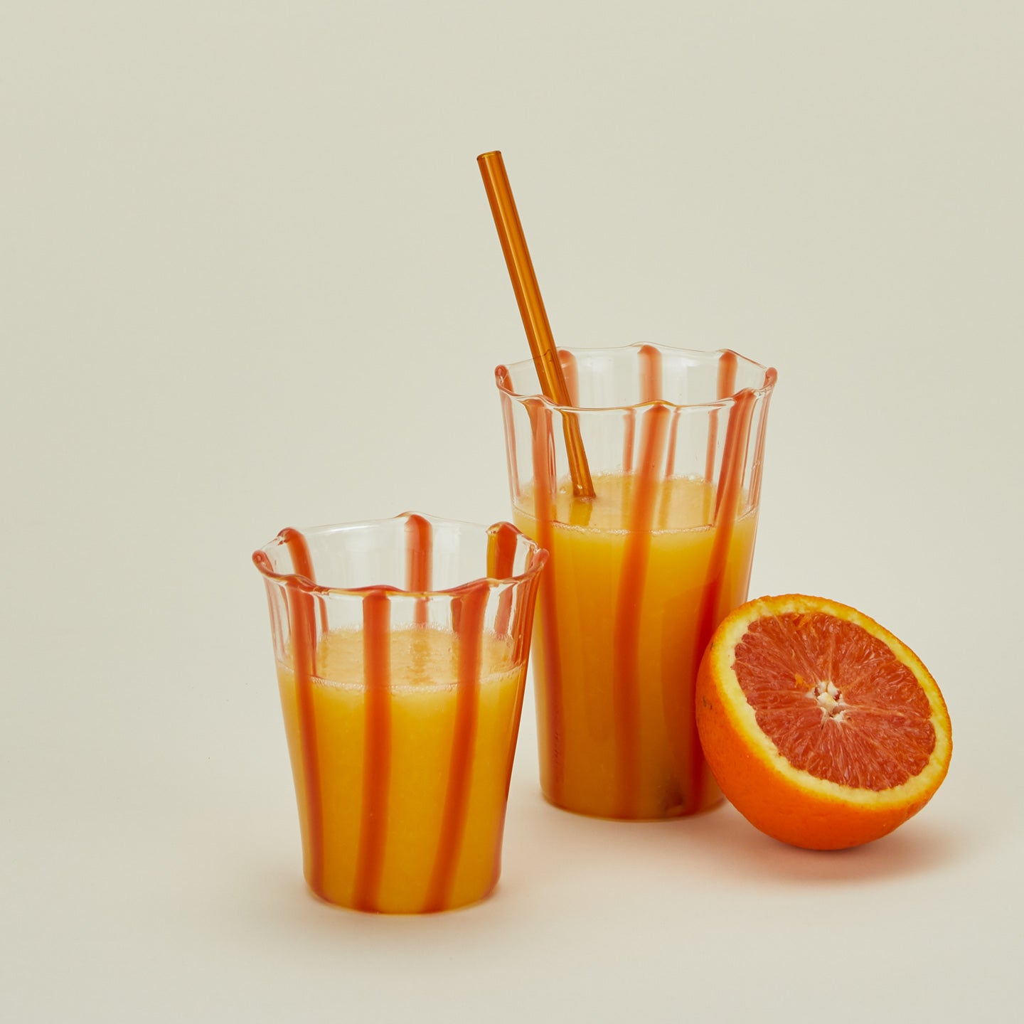 Sophie Lou Jacobsen La Verre glassware in terracotta with orange juice