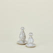 Large and small splatterware candlesticks in white and grey