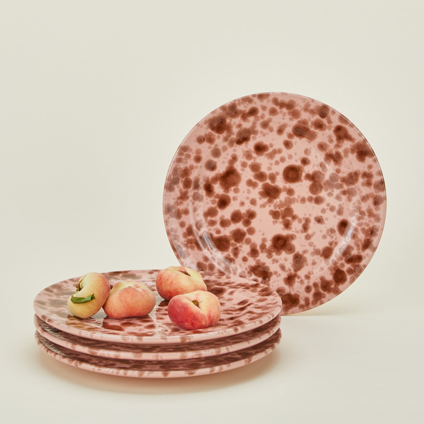 Splatterware dinner plates set of 4 in blush and terracotta with fruit
