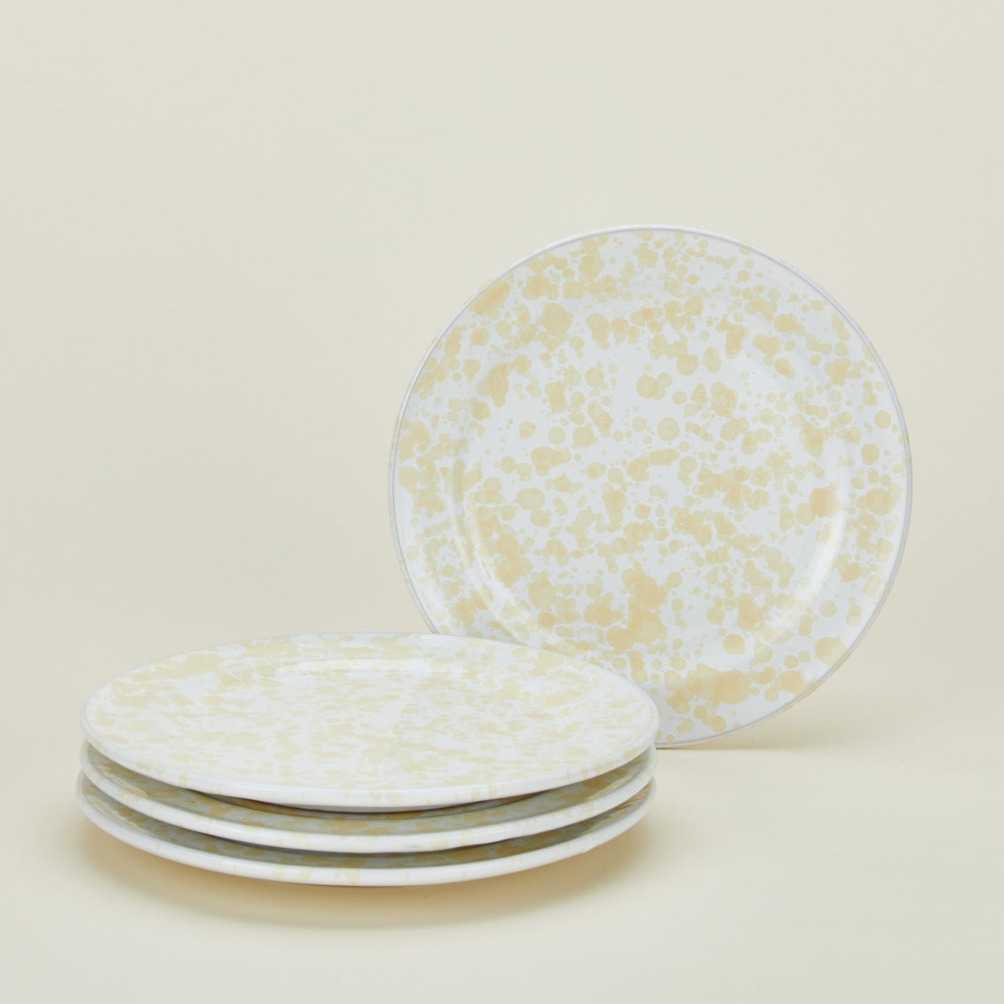 Splatterware dinnerplates set of 4 in white and ivory