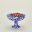 Splatterware footed bowl in sky and cobalt with grapes