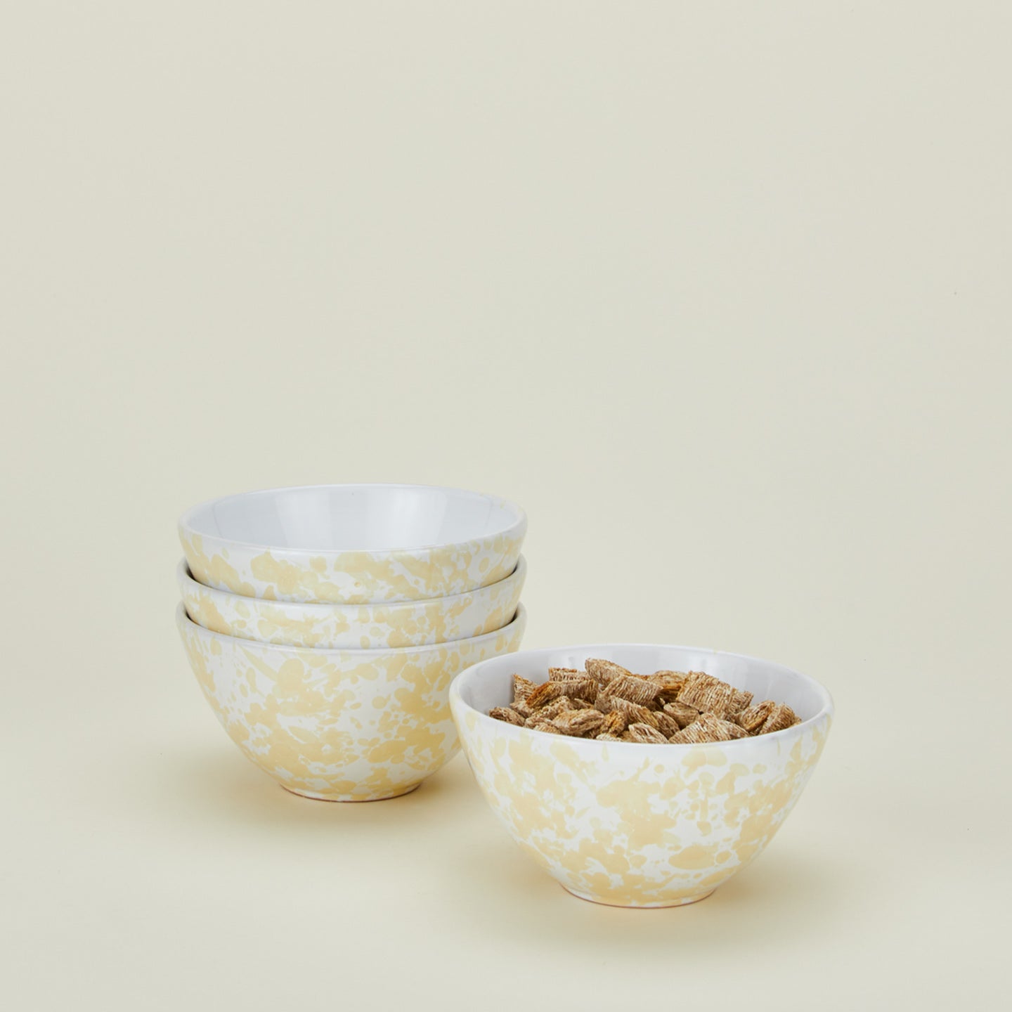Large splatterware bowls set of 4 in white and ivory with cereal