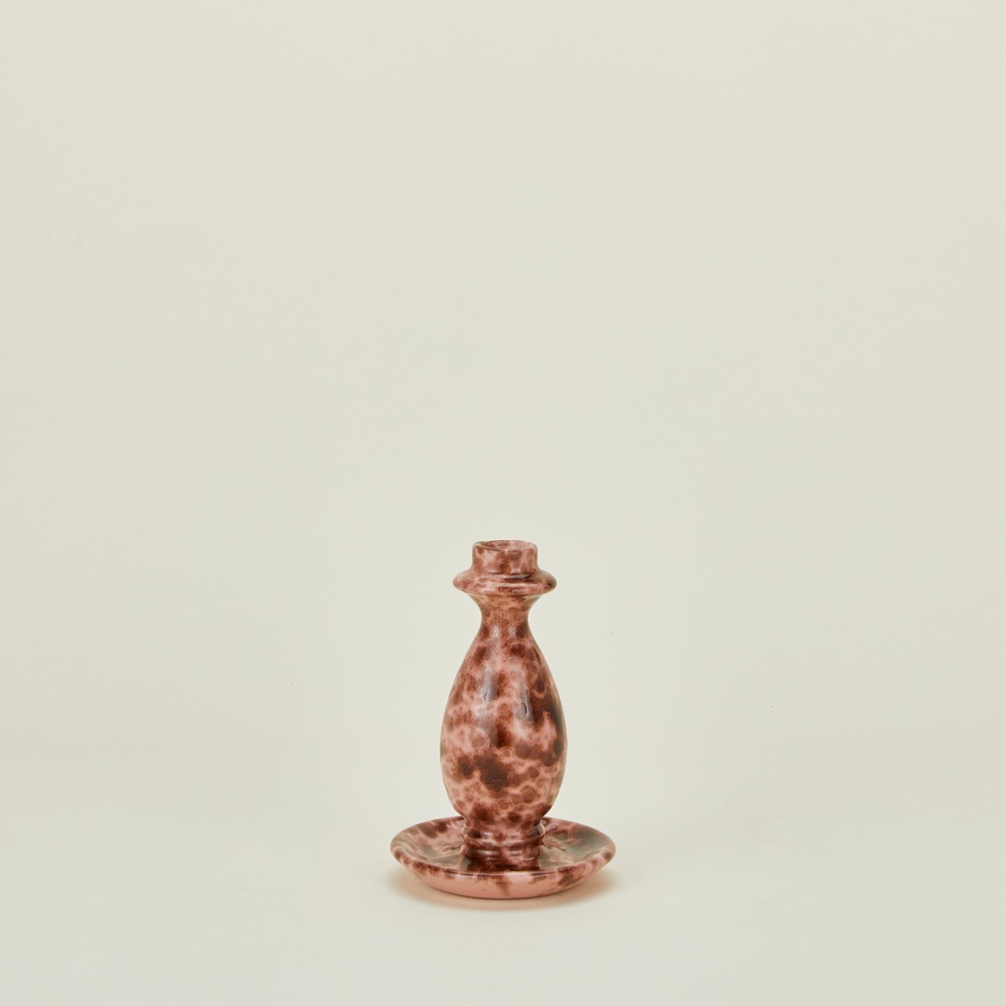 Large splatterware candlestick holder in blush and terracotta