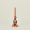 Large splatterware candlestick holder in blush and terracotta with candle
