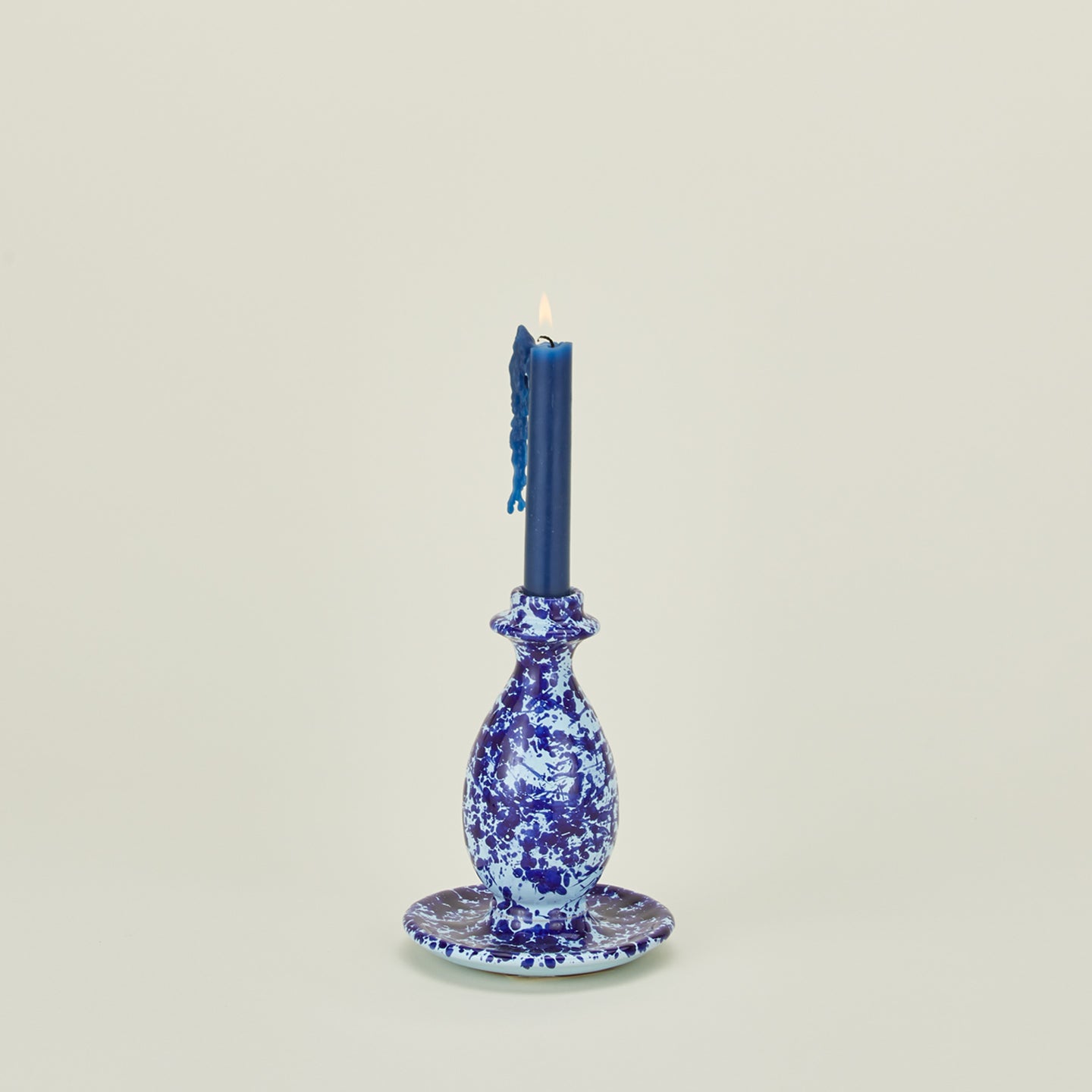 Large splatterware candle holder with candle