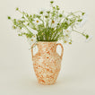 Large splatterware vase in ivory and bronze  with florals