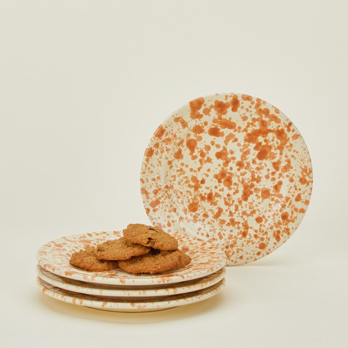 Splatterware salad plates set of 4 in ivory and bronze with cookies