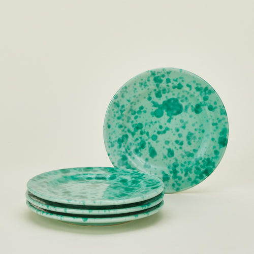 Splatterware salad plate set of 4 in sage and green