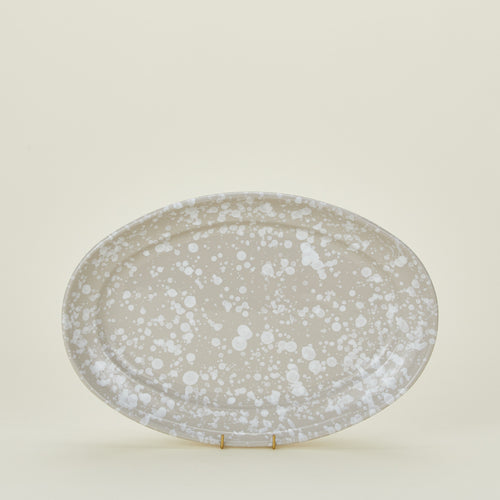 Splatterware serving platter in grey and white