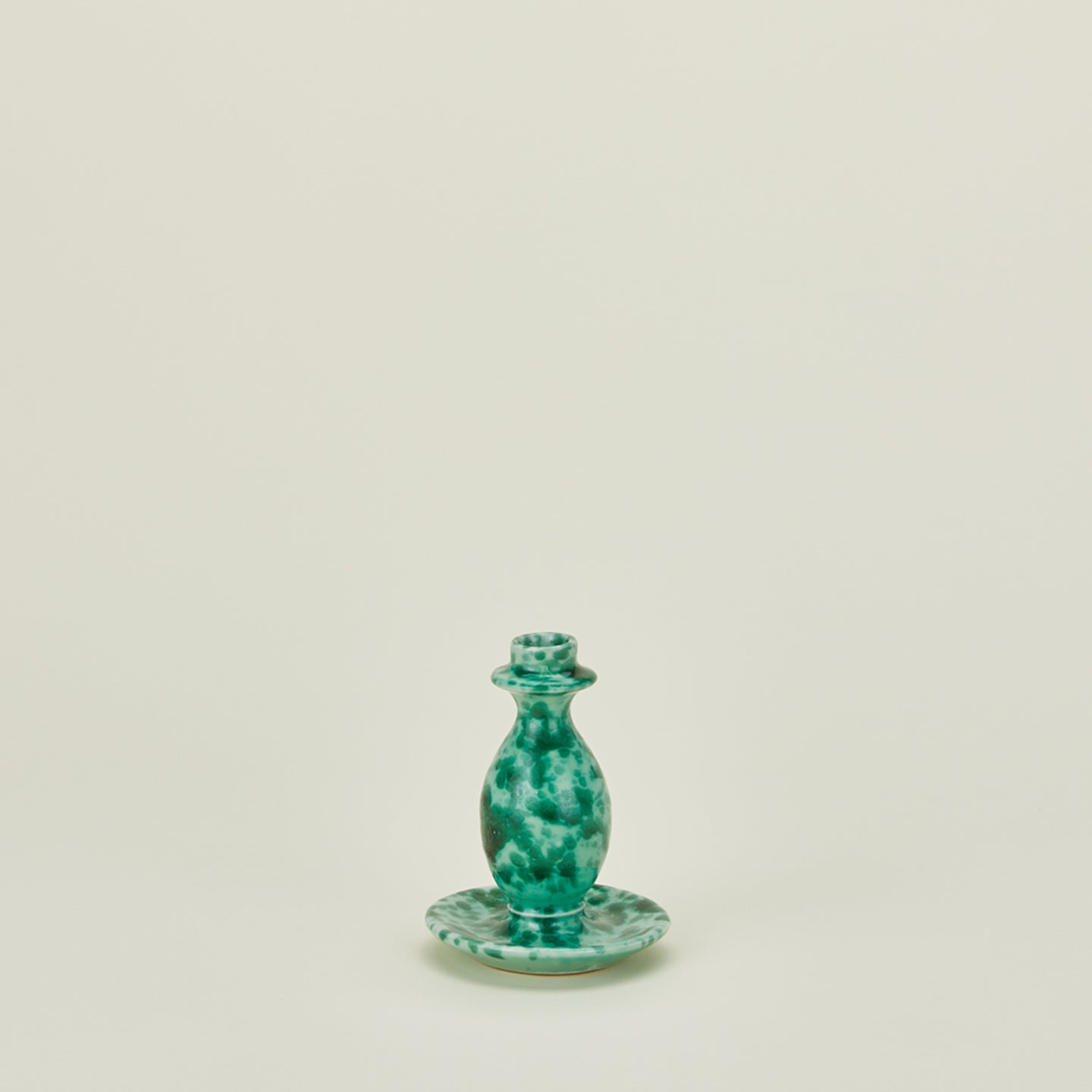 Small splatterware candlestick holder in sage and green