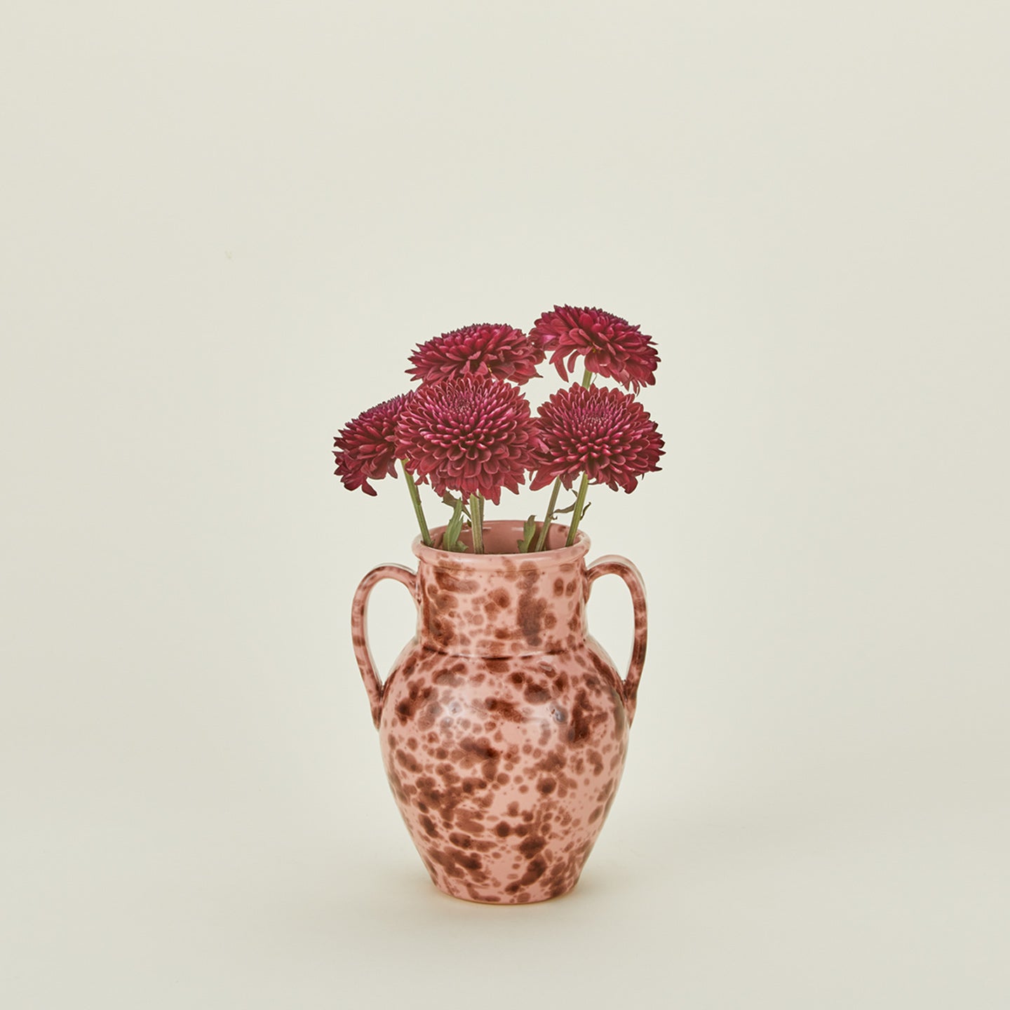 Small splatterware vase in blush and terracotta with florals