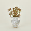 Small splatterware vase in grey and white with florals