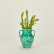Small splatterware vase in sage and green with florals
