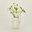 Small splatterware vase in ivory and white with florals