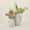 Large and small splatterware vases in grey and white with florals