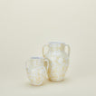 Large and small splatterware vases in ivory and white 