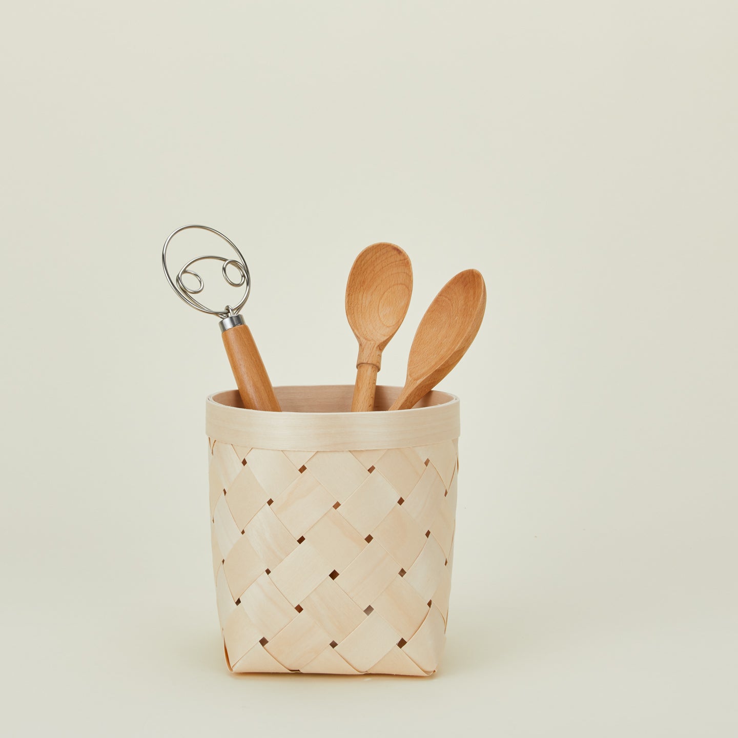 Verso Birch Basket with kitchen utensils