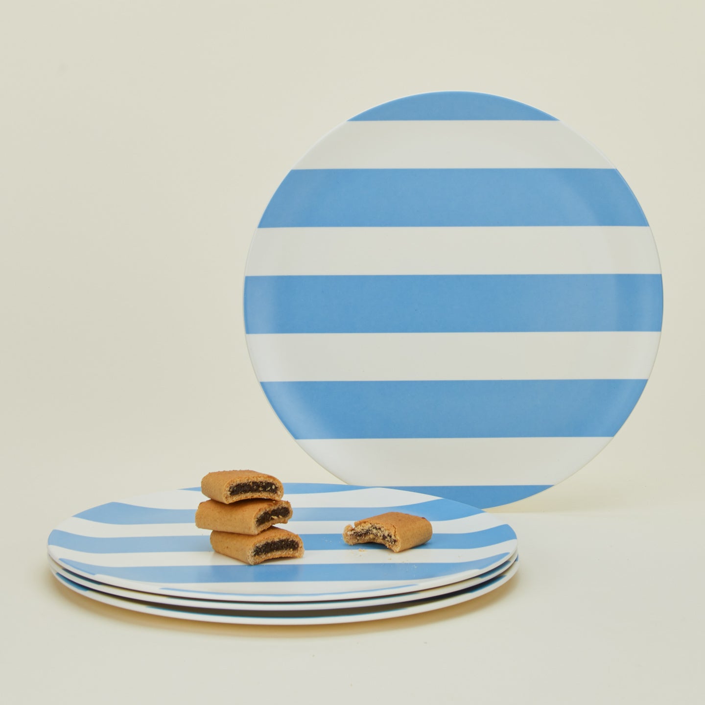 Bamboo Melamine Dinner Plate, Set of 4 - Blue Wide Stripe with fig newtons
