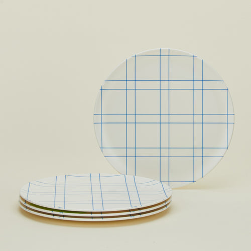 Bamboo Melamine Side Plate, Set of 4 - Blue Plaid