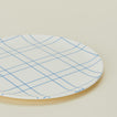 Close up view of Melamine plate in blue plaid