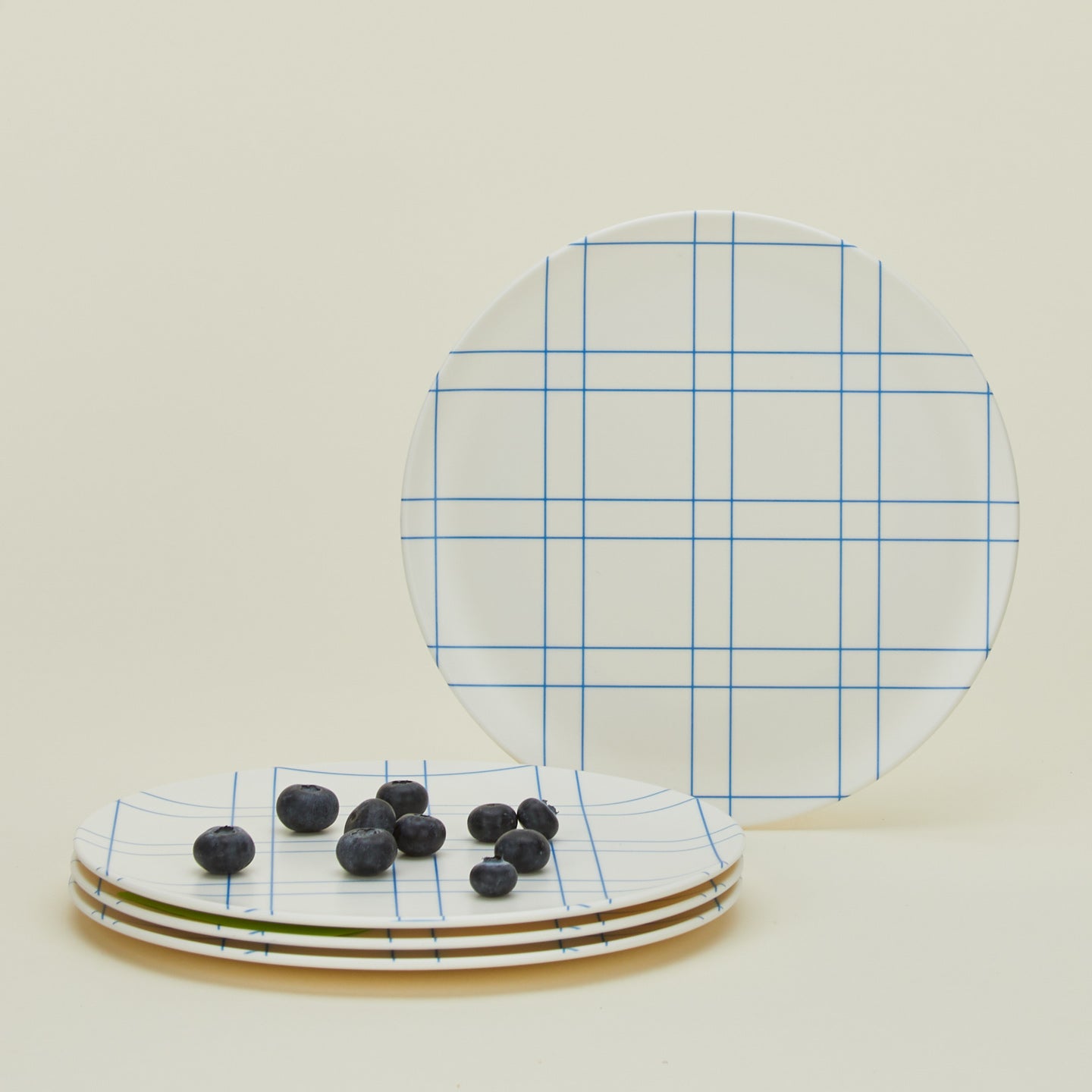 Bamboo Melamine Side Plate, Set of 4 - Blue Plaid