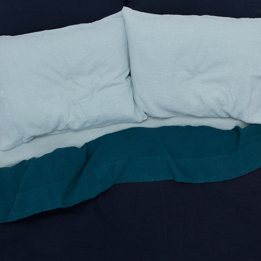 Simple Linen Flat Sheet - Sky