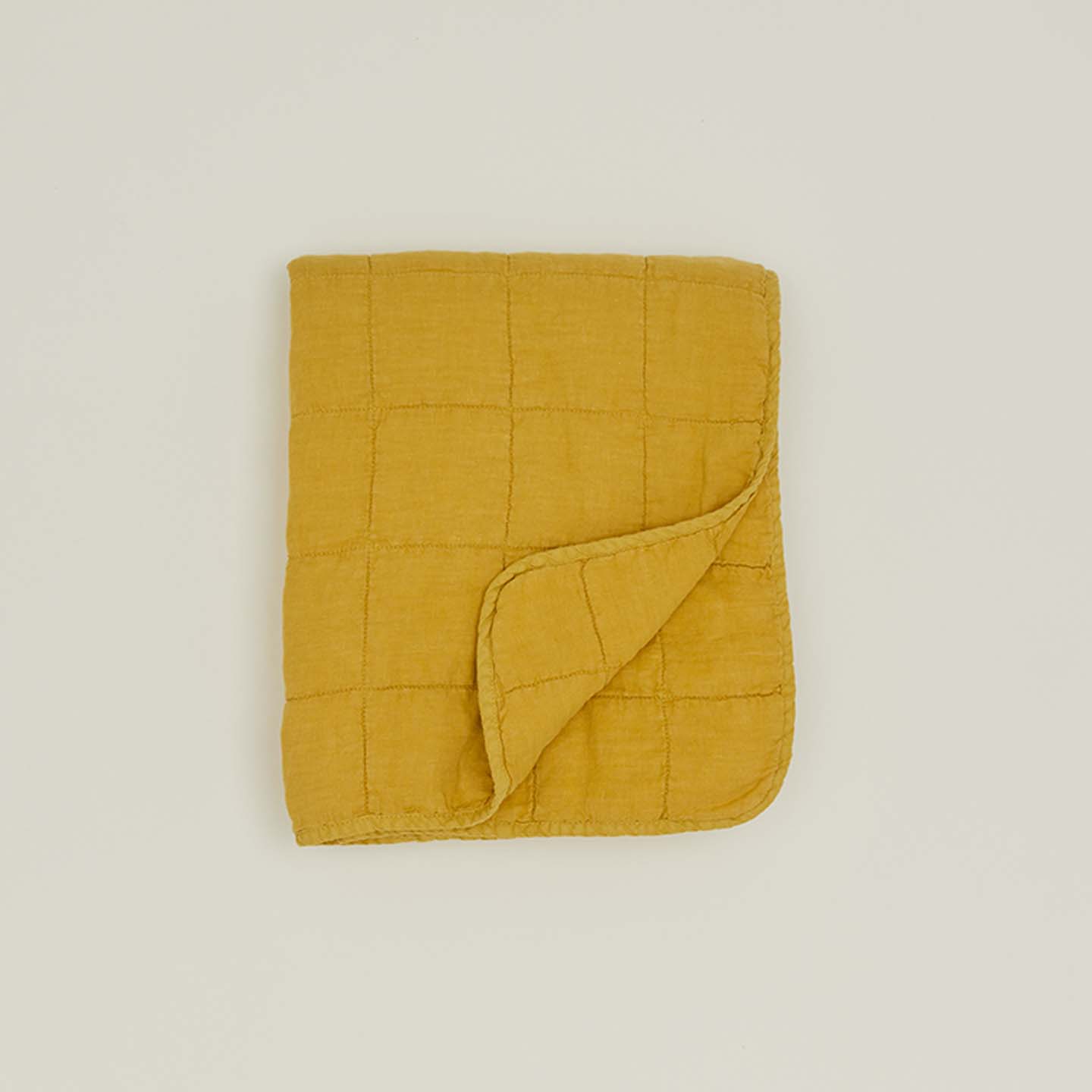 Simple Linen Quilted Throw - Mustard
