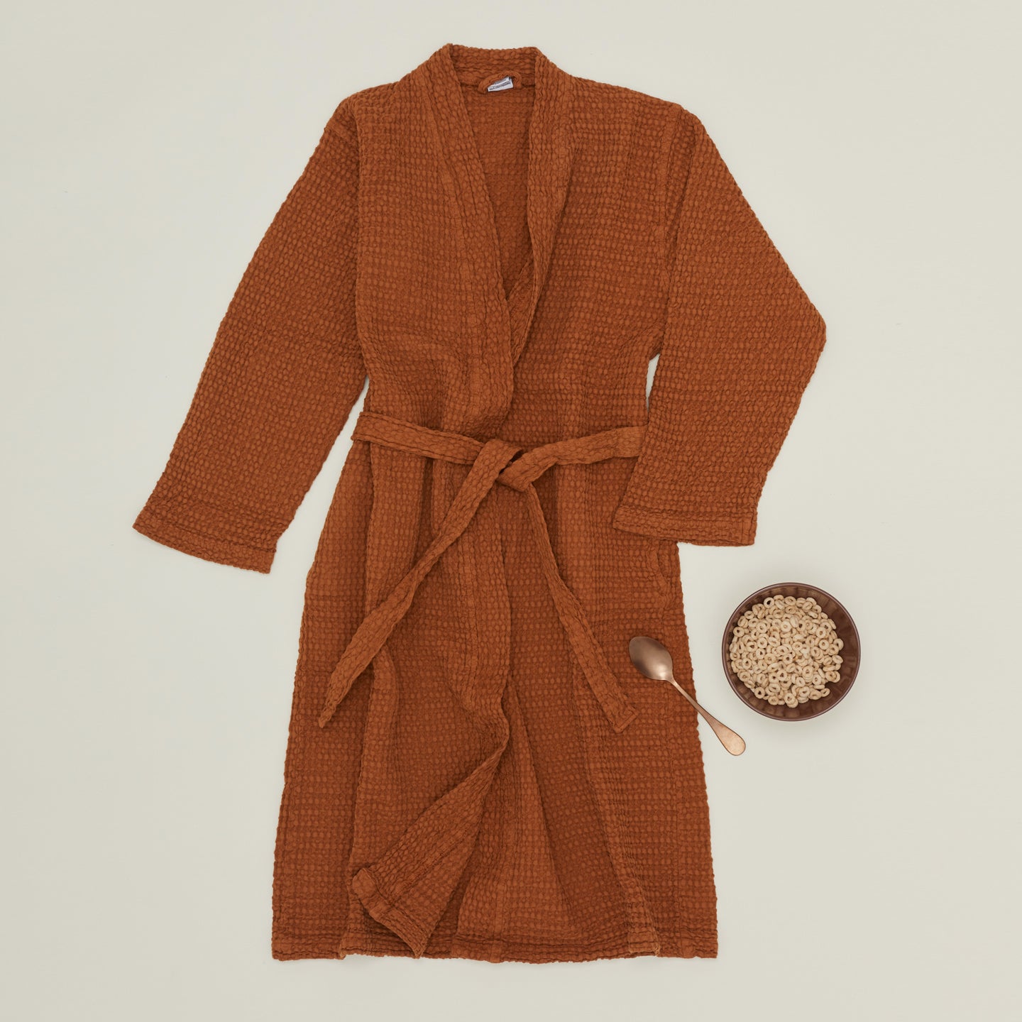 Simple Waffle Bathrobe - Terracotta
