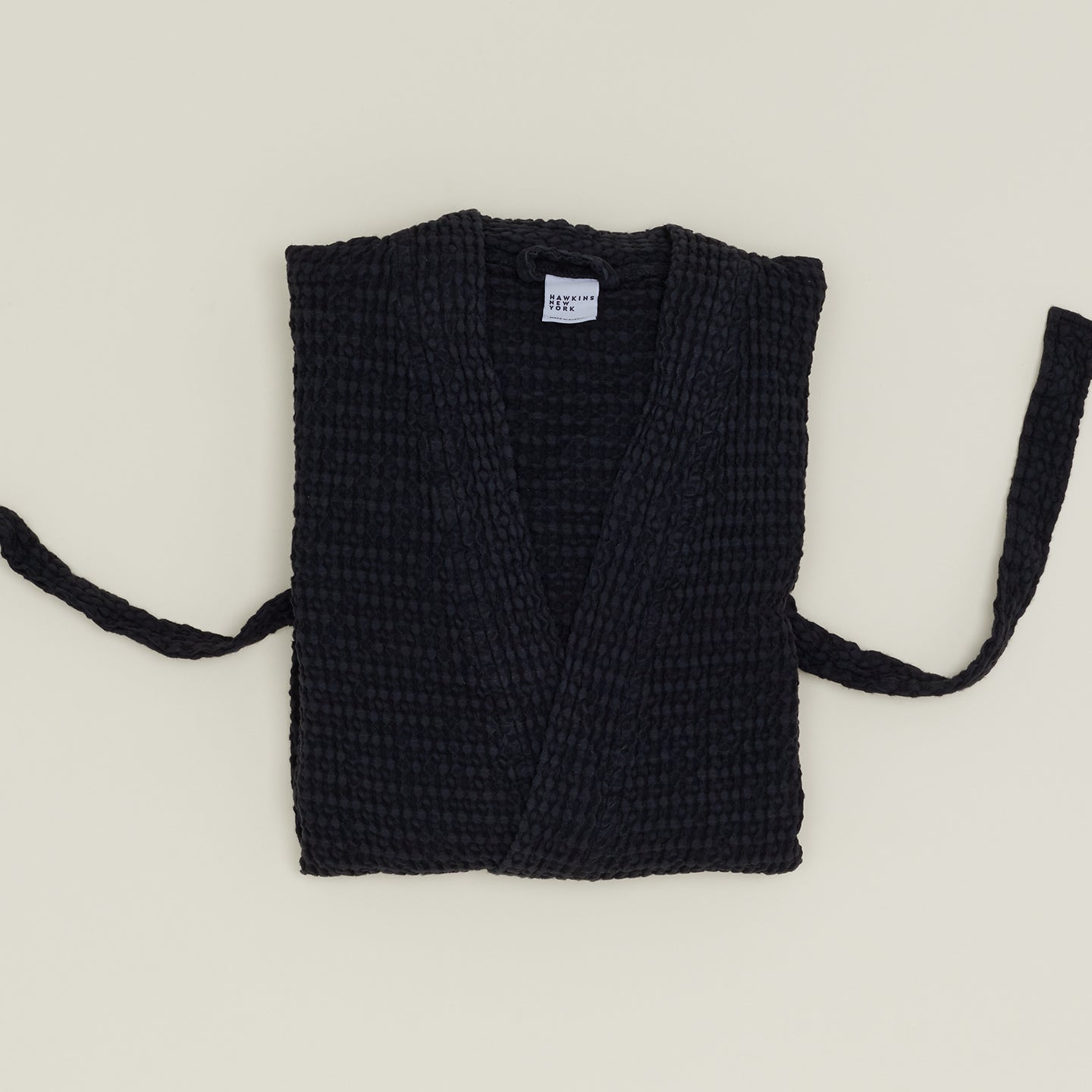 Simple Waffle Bathrobe - Black