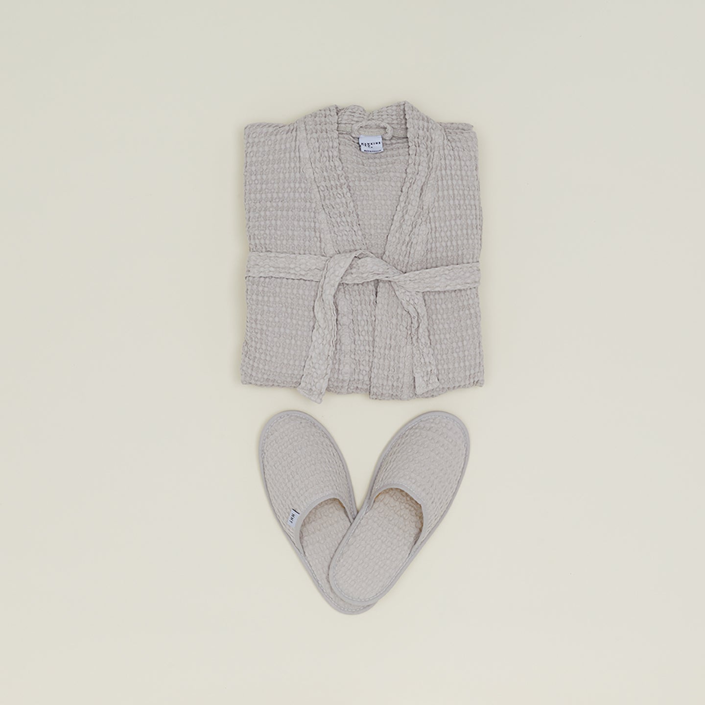 Simple Waffle Bath Robe - Light Grey