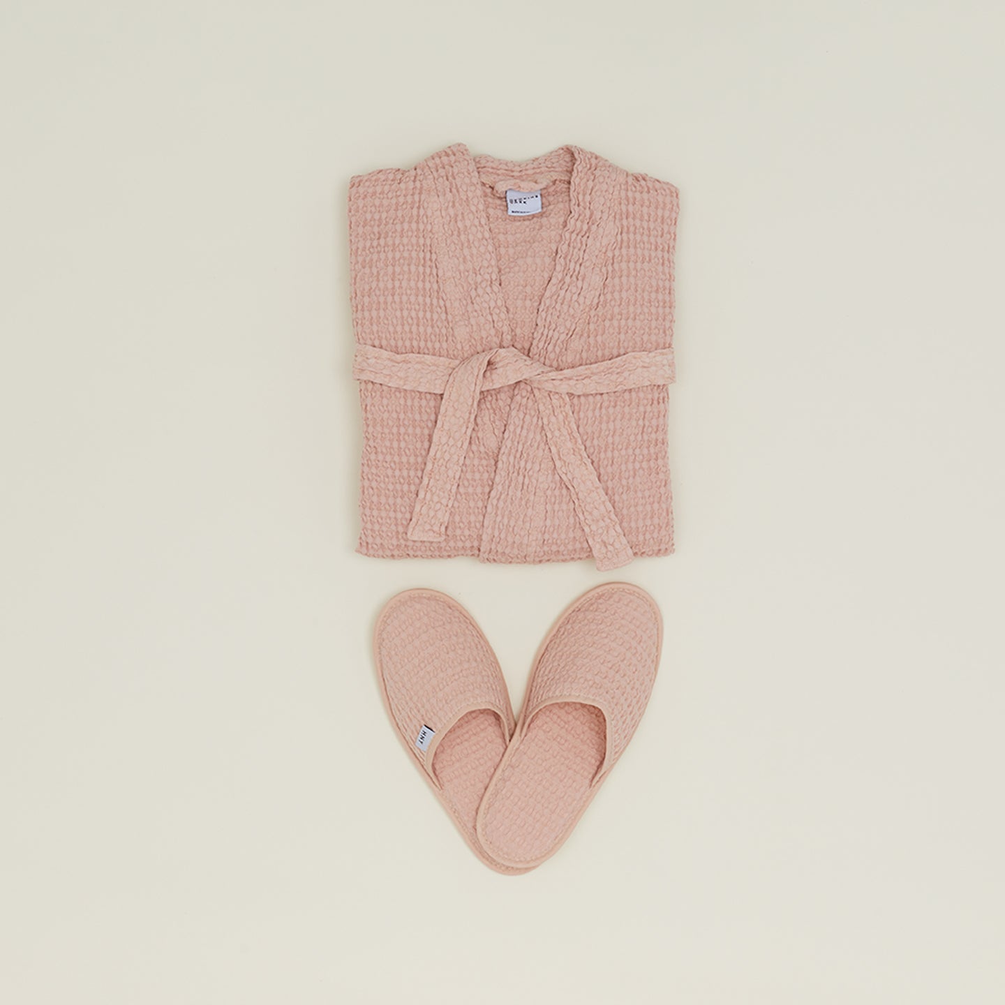 Simple Waffle Bath Robe - Blush