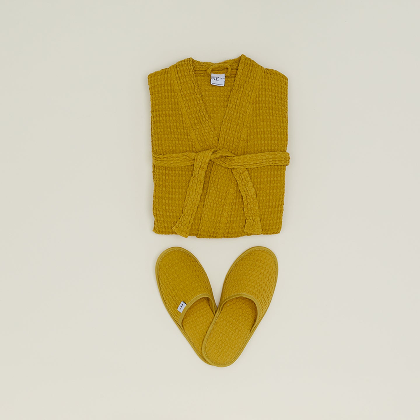 Simple Waffle Bath Robe - Mustard