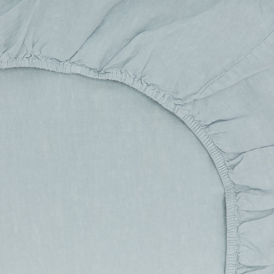 Simple Linen Fitted Sheet - Sky